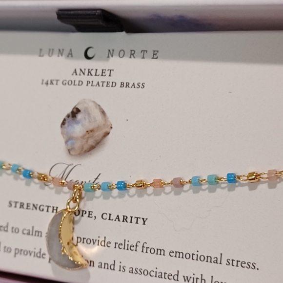 DOUBLE CHAIN LUNA NORTE MOONSTONE GEMSTONE BEADS CHARM ANKLET ONE SIZE FITS ALL - Picture 6 of 13